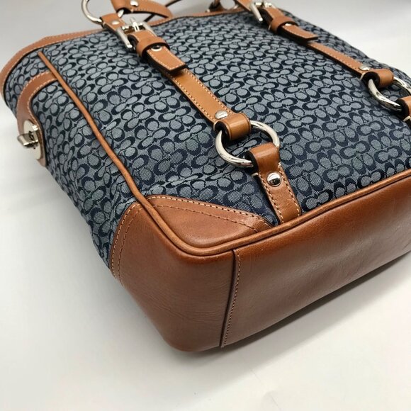 Coach Blue and Tan Canvas Signature Gallery Monogram Tote Bag F11526 - Picture 9 of 11